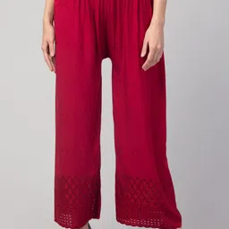 FAMBEE Women Embroidered Flared Knitted Palazzos-image-45