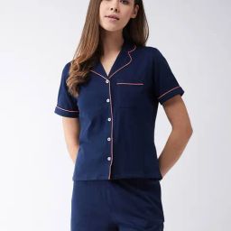 Miss Chase Navy Cotton Shirt With Shorts-picture-26