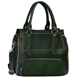 HiLEDER Green Textured Medium Satchel Handbag-image-18