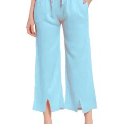 PATRORNA Light Blue Cotton Blend Regular Fit Mid Rise Capris-picture-23