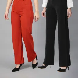 Kotty Rust & Black Straight Fit High Rise Trousers (Pack Of 2)-image-21