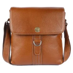 HiLEDER Brown Textured Medium Leather 8 inch Cross Body Bag-image-91