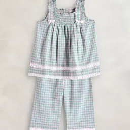 Cherry Crumble by Nitt Hyman Kids Pink & Green Chequered Top Set-picture-47
