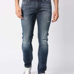 Pepe Jeans Tinted Indigo Cotton Slim Fit Distressed Jeans-picture-16