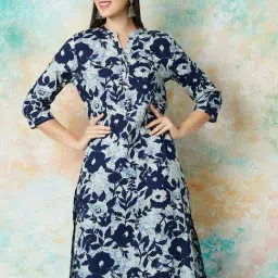 Melange by Lifestyle Navy Floral Kurta-picture-10