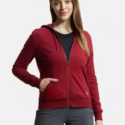 Jockey AW30 Women's Super Combed Cotton French Terry Fabric Hoodie Jacket with Side Pockets image 5