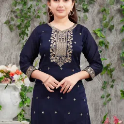 Aarika Kids Navy Embroidered Kurti, Pants with Dupatta image 5