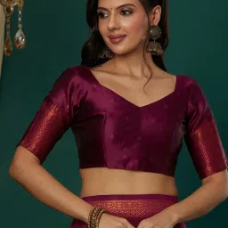 Satrani Blue Silk Blend Woven Saree With Unstitched Blouse image 5