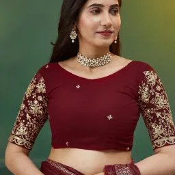 Satrani Maroon Georgette Printed Saree With Unstitched Blouse image 5