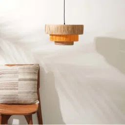 FIG Living Orange & Brown Raffia Ombre Pendant Lamp image 5