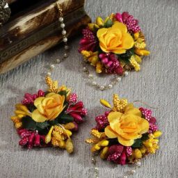 Zeneme Gold Plated Floral Maang Tikka & Earrings Set-picture-8