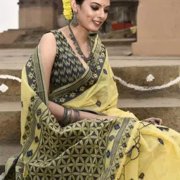 Elora Yellow Cotton Woven Saree With Unstitched Blouse image 5
