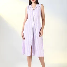 showoffff Showoff Purple Cotton Blend Regular Fit Stripes Dress-picture-27