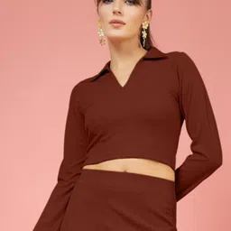 Oomph! Women V-Neck Long Sleeves Crop Casual Top-picture-41