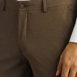 Louis Philippe Brown Slim Fit Texture Trousers image 4