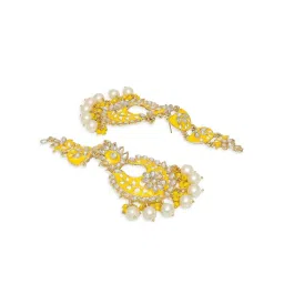 OOMPH Yellow Meenakari & Kundan Floral Dangler Earrings image 5