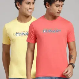Rock.It Yellow & Coral Slim Fit Printed T-Shirt - Pack of 2-picture-24