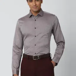 Peter England Grey Cotton Slim Fit Self Pattern Shirt-picture-27
