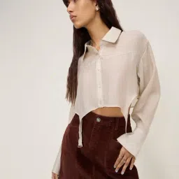 nuon women Nuon by Westside Beige Strap-Detailed Crop Shirt-picture-15