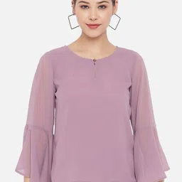 OTIRA Women Keyhole Neck Bell Sleeve Top-image-0