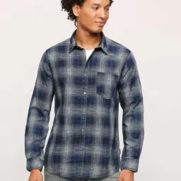 Pepe Jeans Indigo Blue Cotton Regular Fit Checks Shirt-image-48
