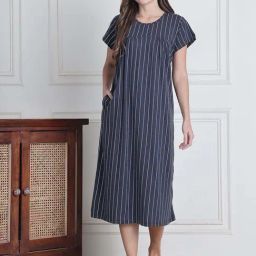 Secret Wish Blue Regular Fit Striped Nighty-picture-45