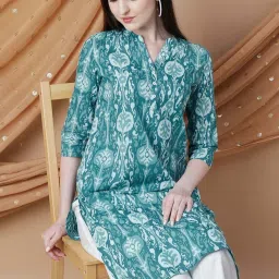 Melange By Lifestyle Teal Cotton Regular Fit Printed Kurta image 5