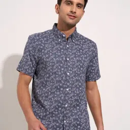 Peregrine by Pantaloons Dark Navy Regular Fit Print Shirts-picture-12