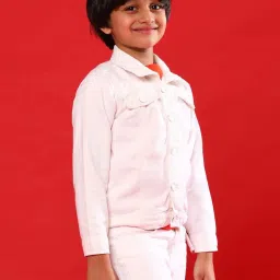 Tales & Stories Kids White Cotton Regular Fit Full Sleeves Jacket image 5
