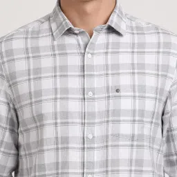 Turtle Grey Cotton Slim Fit Chequered Shirt image 5