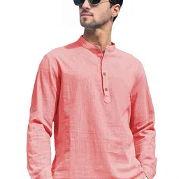 APEKTRA Mandarin Collar Roll-Up Sleeves Straight Short Kurta-picture-40