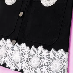 KiddoPanti Girls Self Design Flared Lace and Beads Appliques Denim Dungaree Skirt image 3