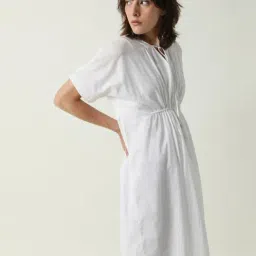 RAREISM White Cotton Solid Shift Dress-image-98