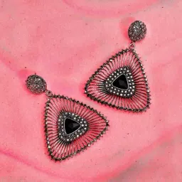 Sohi women's stone lined triangle drop earrings black-image-69