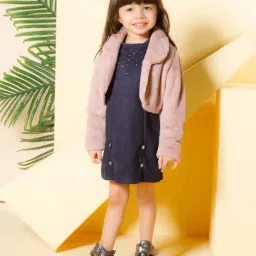 Peppermint Kids Navy Blue Fur Regular Fit 1 Dress and 1 Jacket-image-2