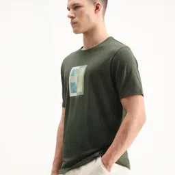 Rare Rabbit Olive Cotton Printed Regular Fit T-Shirt image 3