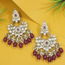 I Jewels Gold-Plated Contemporary Kundan & Pearl Studded Chandbalis-picture-29
