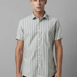 Louis Philippe Grey Cotton Slim Fit Striped Shirt-picture-11