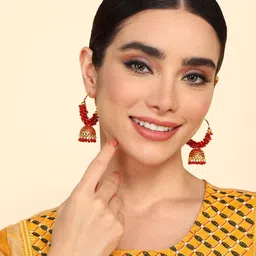 Anouk Gold-Plated Artificial Beaded Dome Shaped Jhumkas image 3