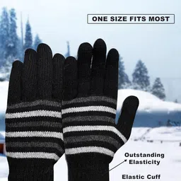 LOOM LEGACY Men Striped Acrylic Winter Gloves image 5