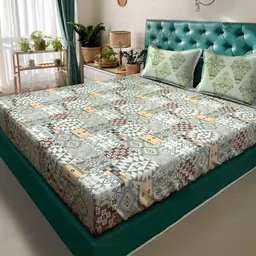 KLOTTHE Multicoloured Geometric 400 TC King Bedsheet with 2 Pillow Covers-picture-40