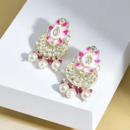 Zaveri Pearls Pink Meenakari Crescent Kundan & Beads Drop Earring-ZPFK15388-picture-29