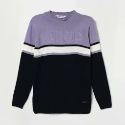 Fame Forever by Lifestyle Kids Lilac & Navy Color Block Full Sleeves Sweater-picture-29