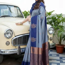 JANOI Woven Design Zari Silk Cotton Banarasi Saree image 4