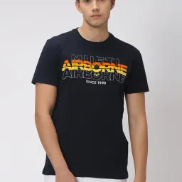 Mufti Navy Slim Fit Printed Cotton Crew T-Shirt-image-16