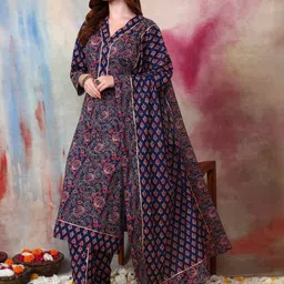 Tissu Women Ethnic Motifs Printed Regular Pure Cotton Kurta Set-image-62