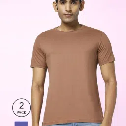 Ajile by Pantaloons Blue & Brown Cotton Regular Fit T-Shirt - Pack Of 2-image-92