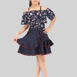 BEING NAUGHTY Girls Printed Off Shoulder Neck Short Sleeves Top With Skirt-picture-30