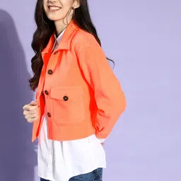 KASSUALLY Women Orange Faux Fur Crop Tailored Jacket image 4