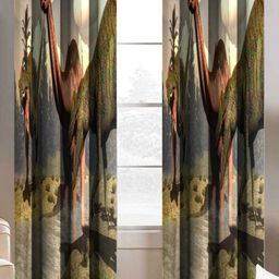 BELLA TRUE White & Green 2 Pieces Abstract Printed Ripple Fold Long Door Curtains-picture-14